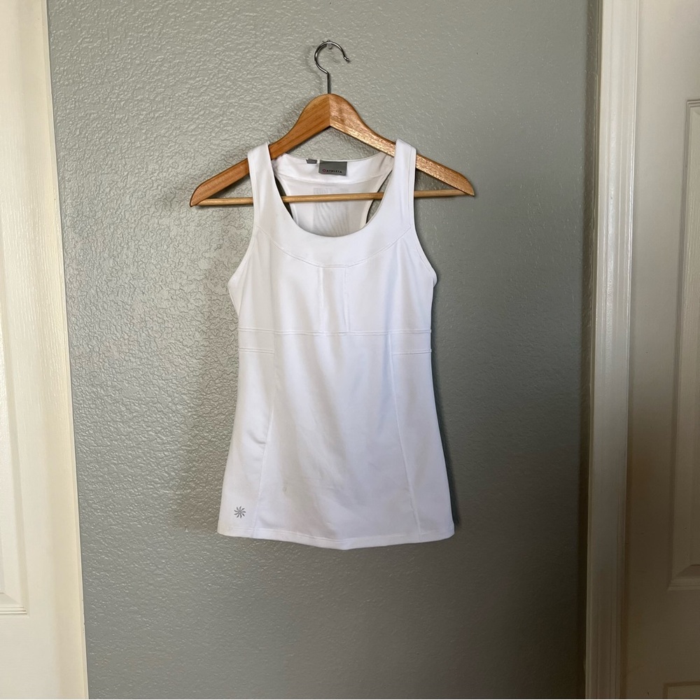 Athleta Workout Top Medium Fuchsia White Tank Racerback Built In Wireless Bra - Picture 2 of 8